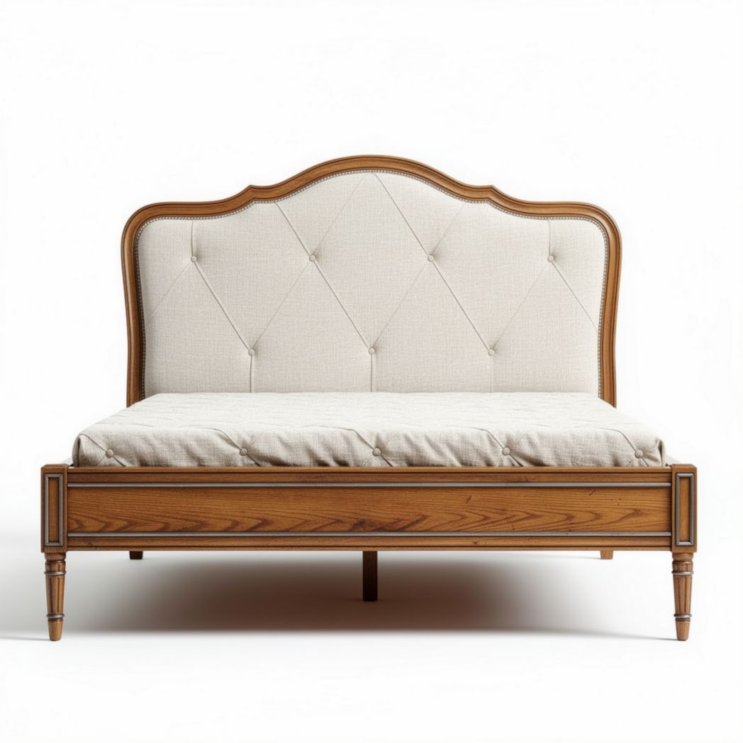 Sofa z drewna w stylu vintage z beżowym tapicerowanym siedziskiem 200 x 100 x 100cm