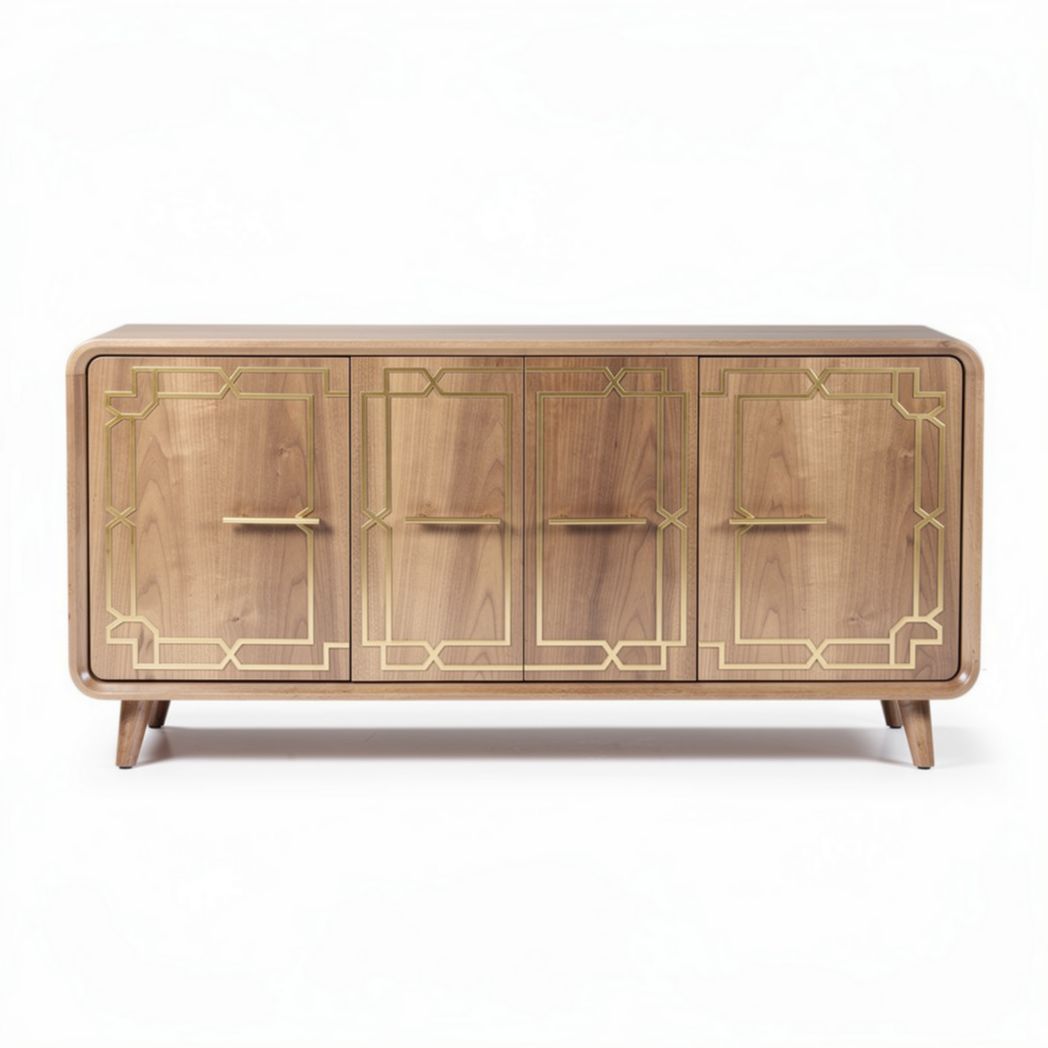 Szafka RTV z drewna naturalnego 160 x 40 x 70cm w kolorze jasnego orzecha z trzema drzwiami
